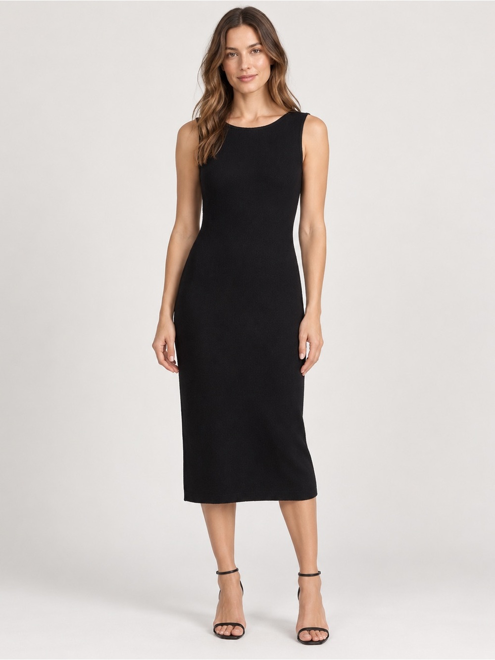 Joie Black Sleeveless Knit Midi Sheath Dress Size L Minimalist